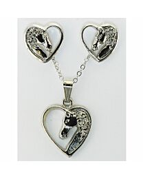 Earring & Necklace Gift Set - Horse Head in Heart
