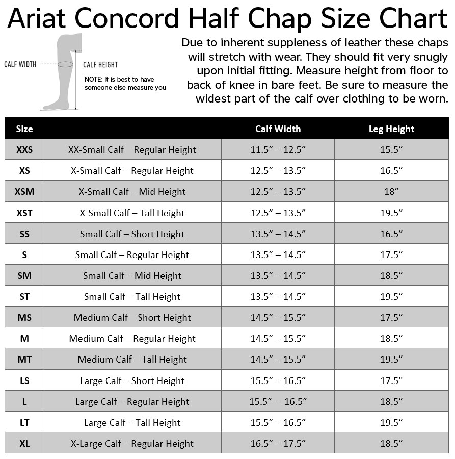 Ariat Concord Half Chap Size Chart