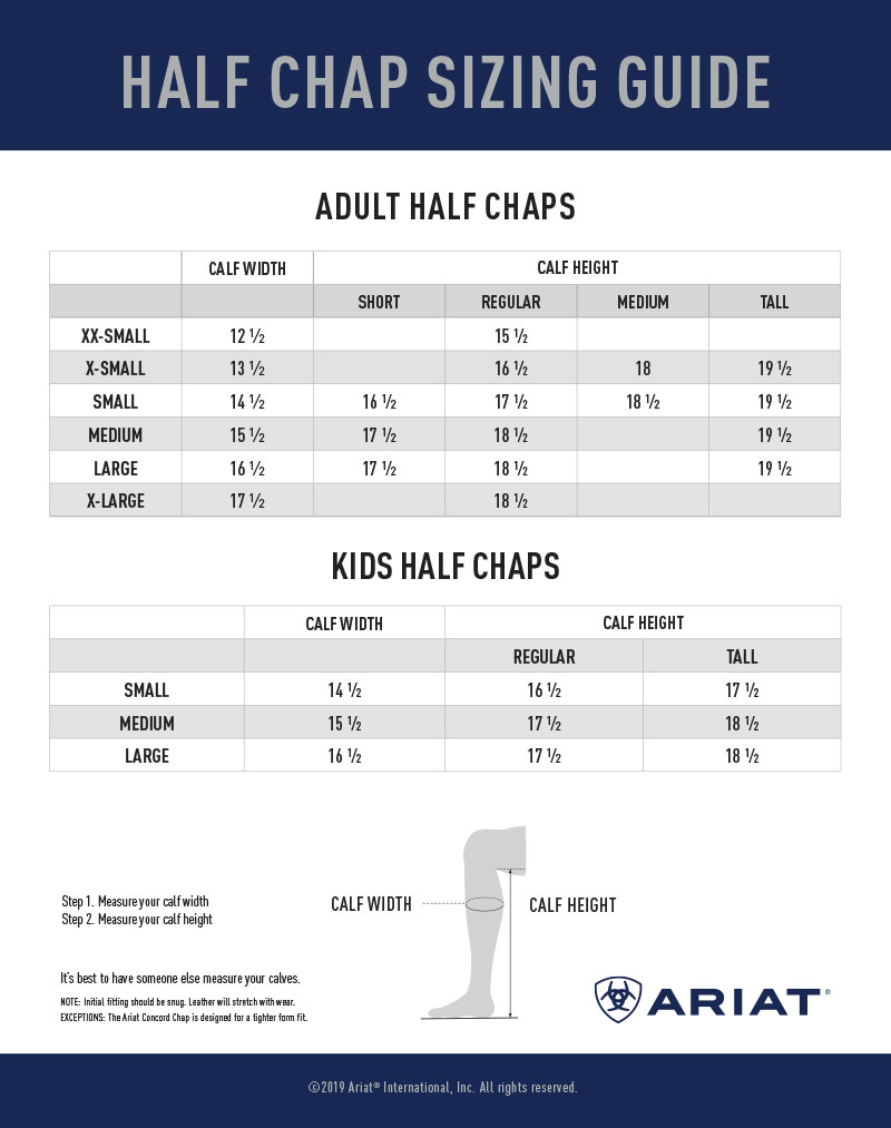Ariat Unisex & Kids Half Chap Size Chart