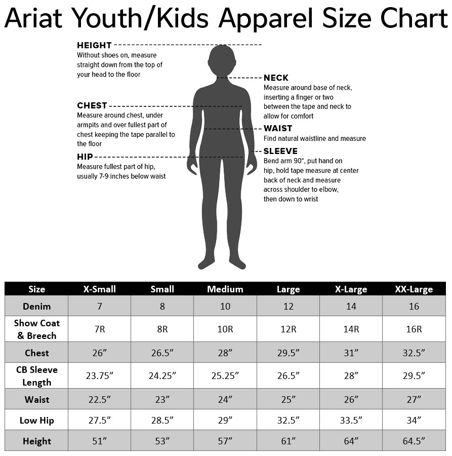 Ariat Youth/Kids Size Chart