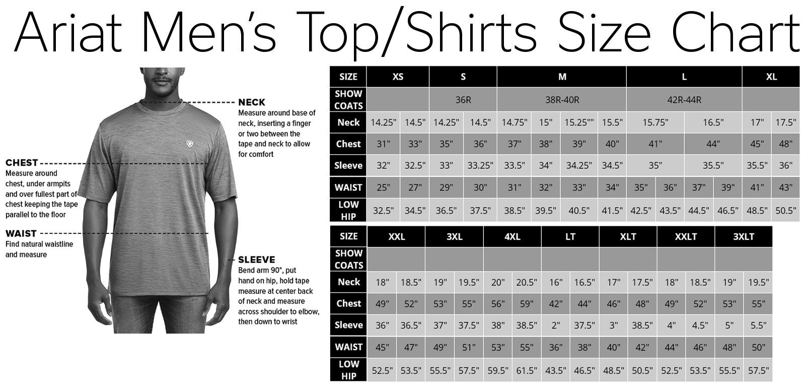 Ariat Tops & Jackets Size Chart