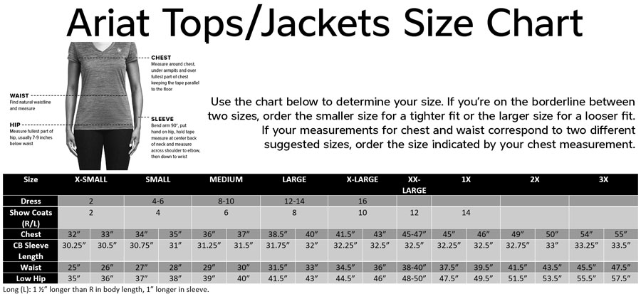 Ariat Tops & Jackets Size Chart