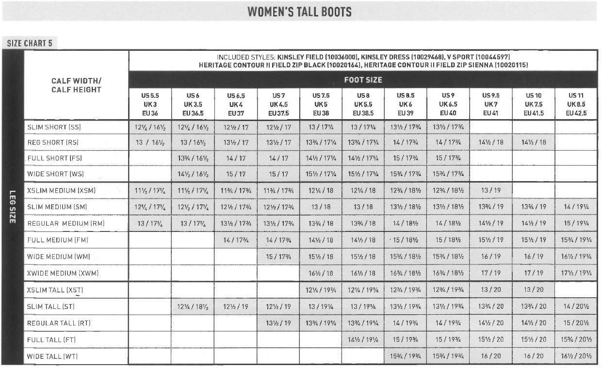 Ariat V Sport Tall Zip Tall Boots Size Chart
