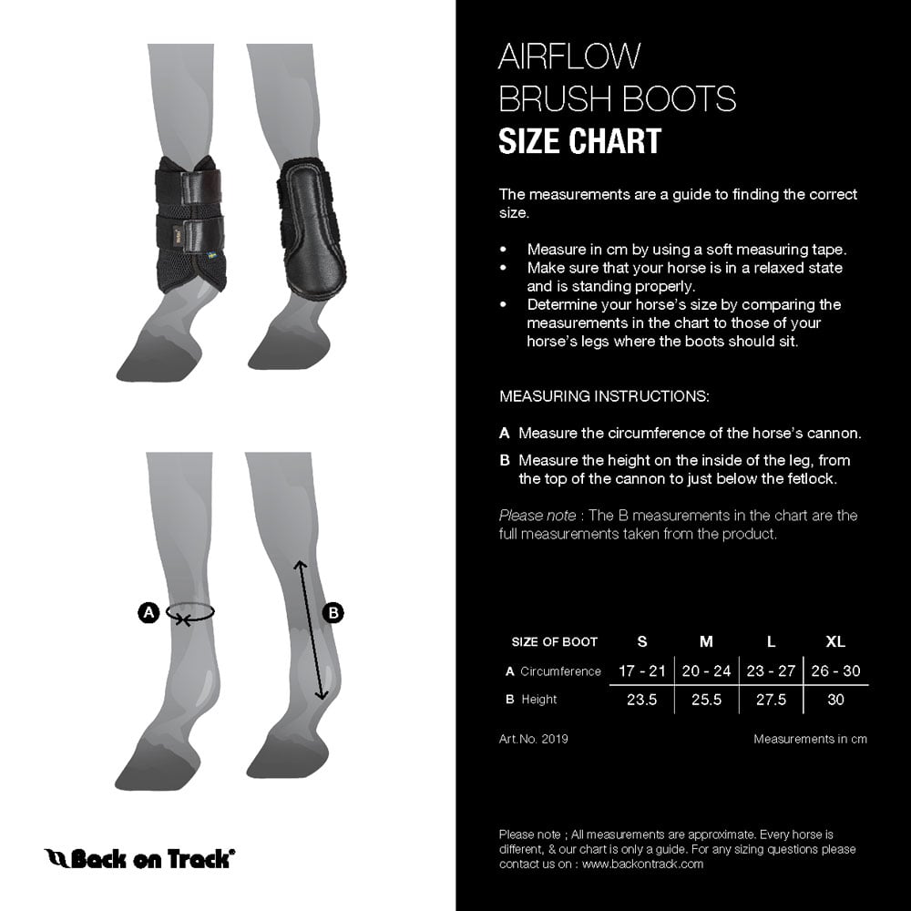 Back on Track Airflow Brushing Boots Size Chart