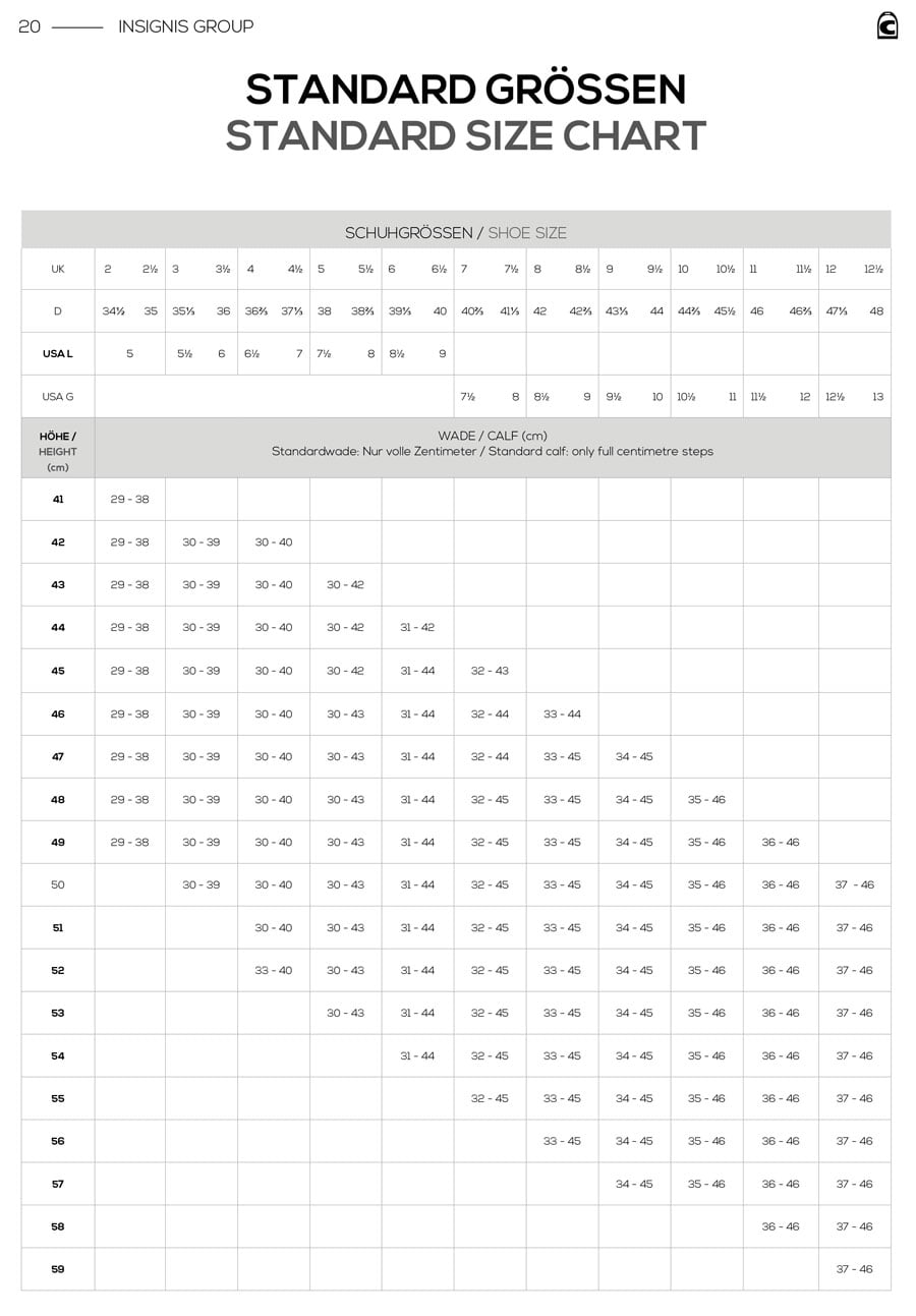 Cavallo Insignis Dress Boot Size Chart