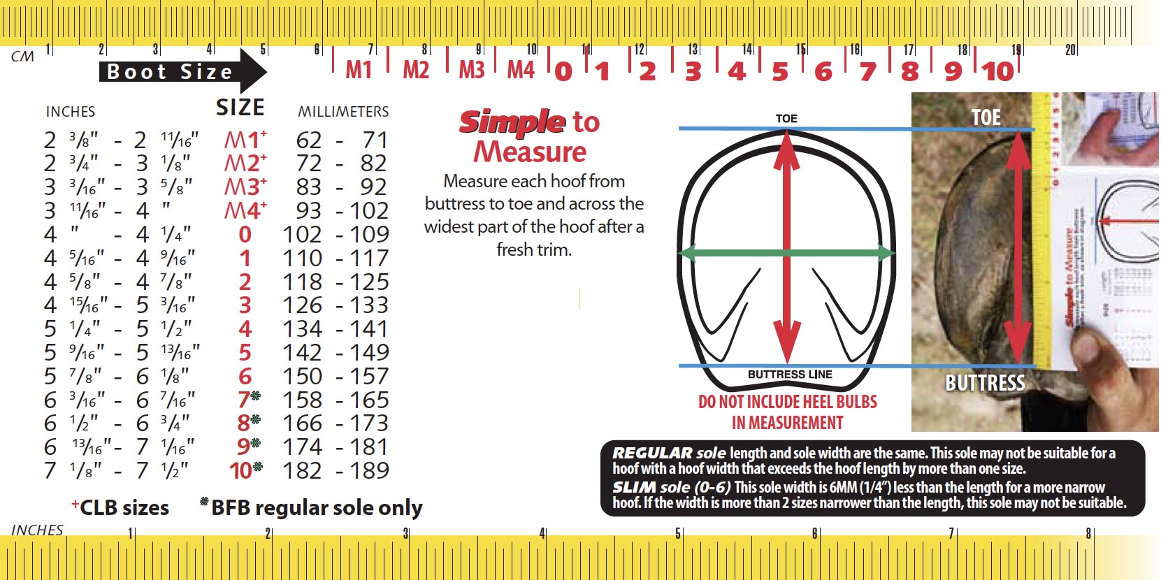 Cavallo Simple Hoof Boot Size Chart