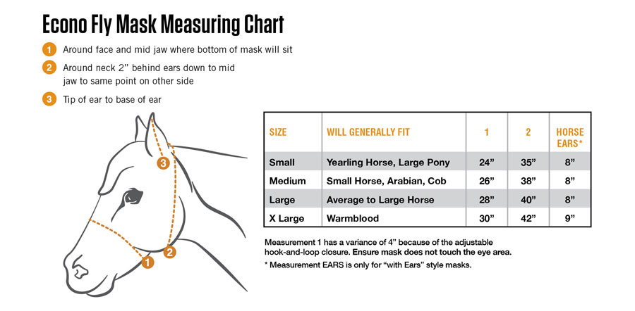 Crusader Fly Mask Eco-Standard Size Chart