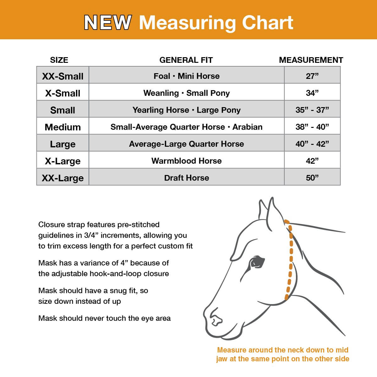 Crusader Fly Mask Standard Size Chart