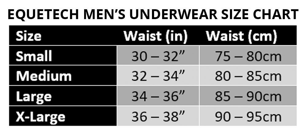 Equetech Men's Undergarments Size Chart