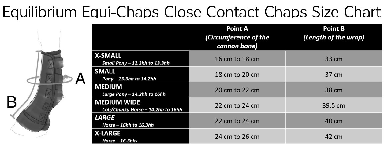 Equilibrium Magnetic Chaps/Boots Size Chart