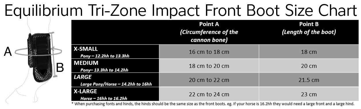 Equilibrium Tri-Zone Impact Sports Boots Front Size Chart