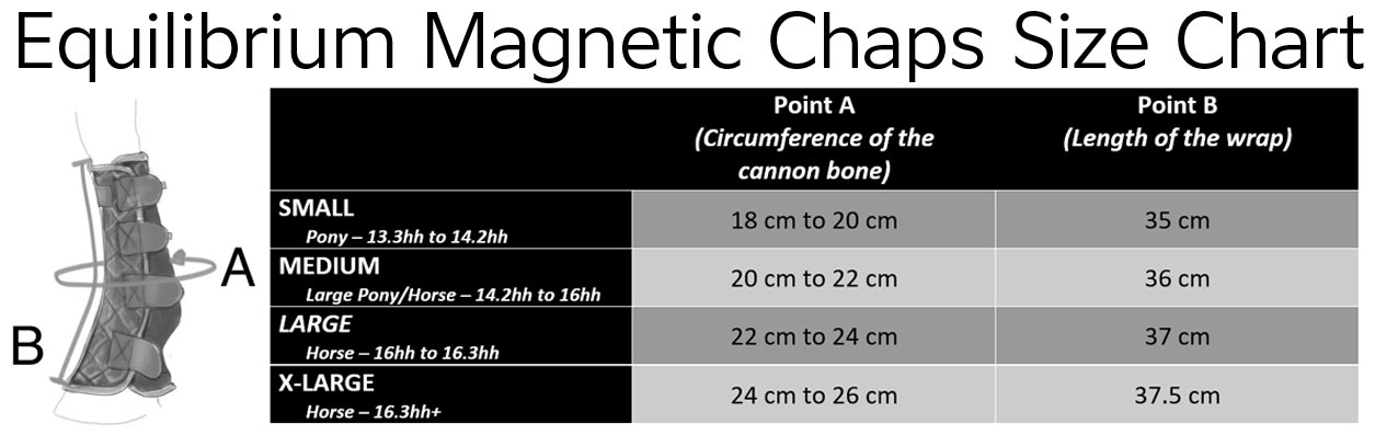 Equilibrium Magnetic Chaps/Boots Size Chart