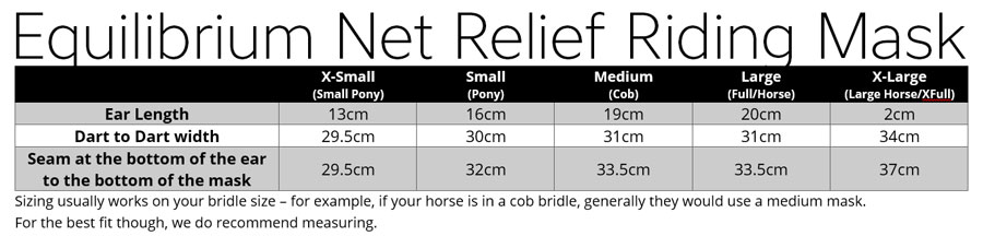 Equilibrium Net Relief Riding Mask Size Chart