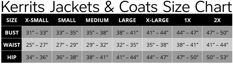 Kerrits Women's Tops Size Chart