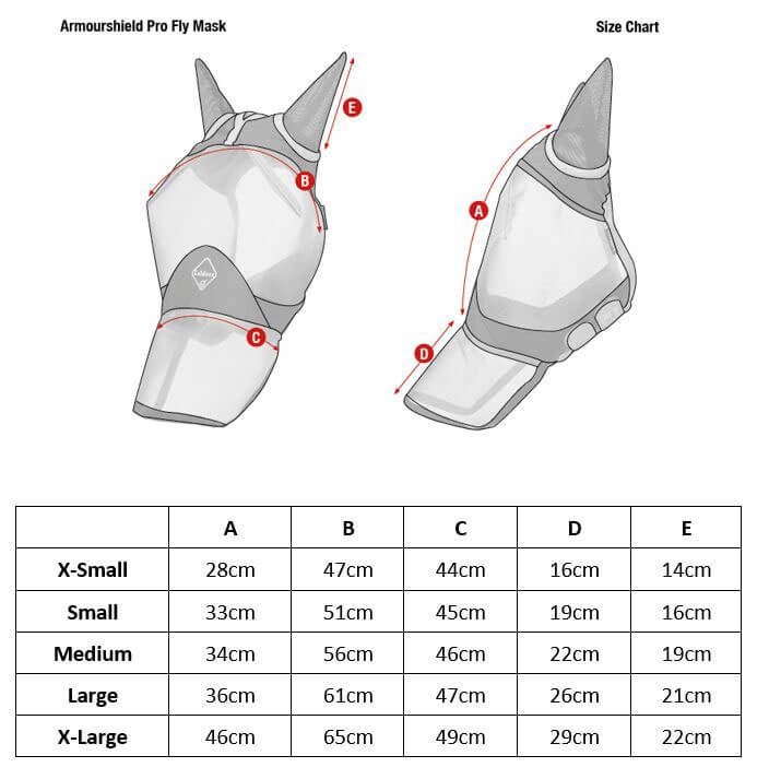 LeMieux Full Mask Fly Mask Size Chart