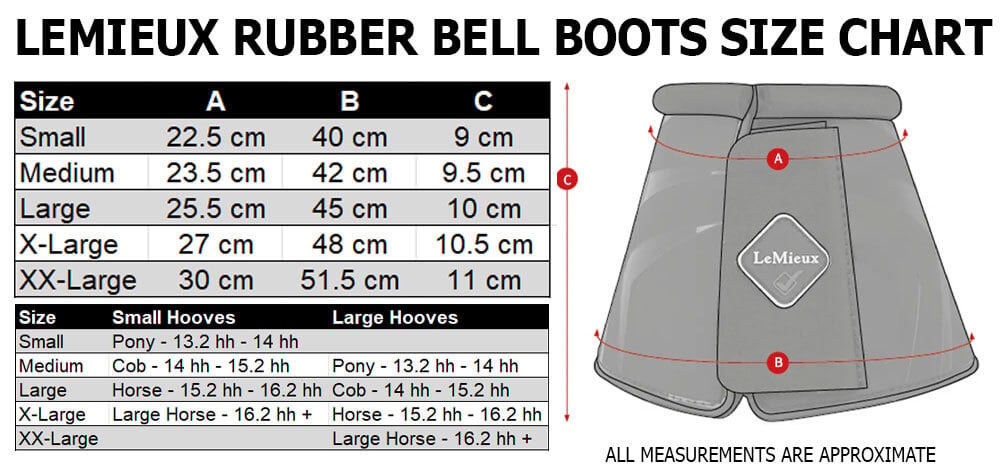 LeMieux Rubber Bell Boots Size Chart