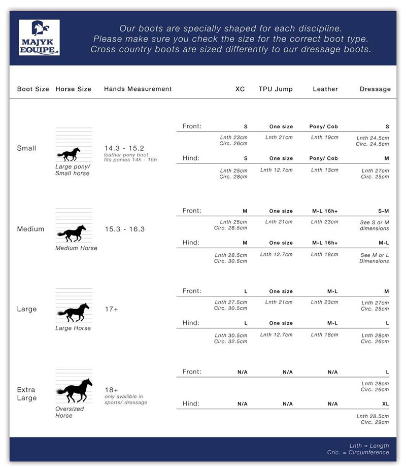 Majyk Equipe Boots Size Chart