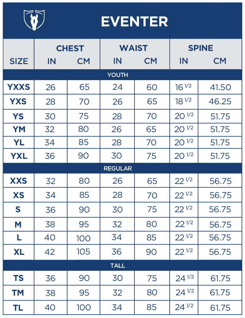 Tipperary Eventer Vest Size Chart