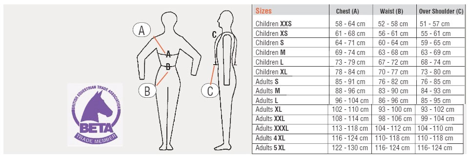 USG Flexi Motion Body Protector Size Chart