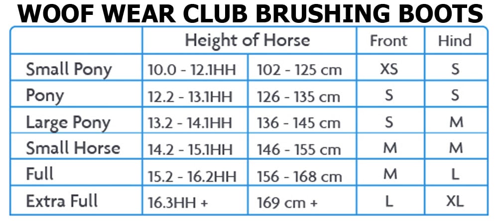 Woof Wear Club Brushing Boot Size Chart