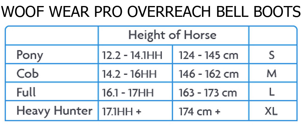 Woof Wear Pro Overreach Bell Boots Size Chart