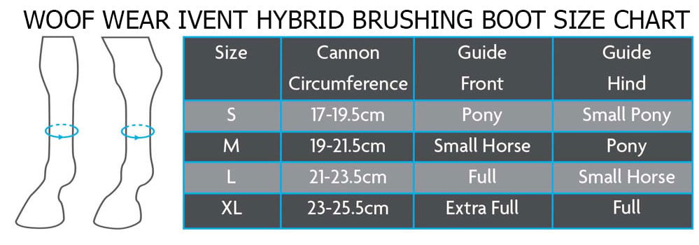 Woof Wear iVent Hybrid Brushing Boot Size Chart